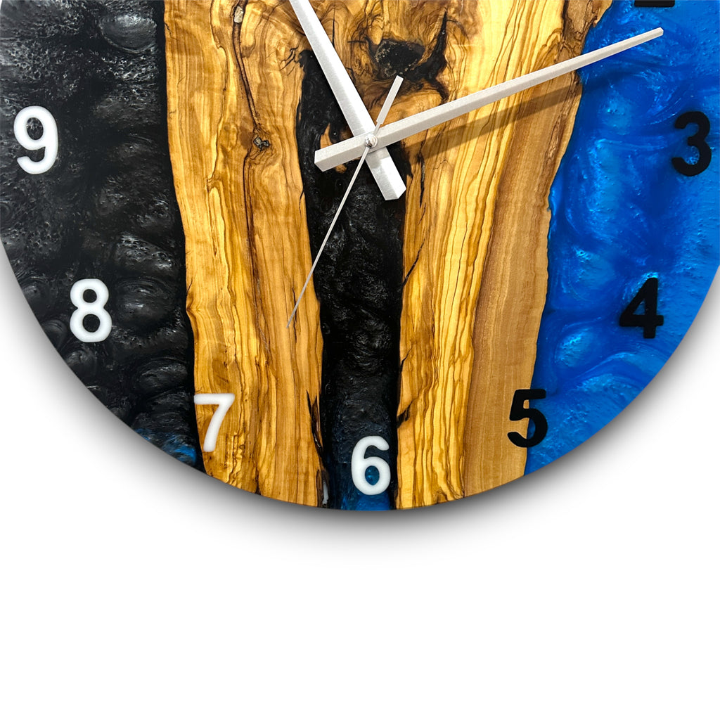 Black & Blue Olive Wood Resin Wall Clock - River Grain Design - view 15