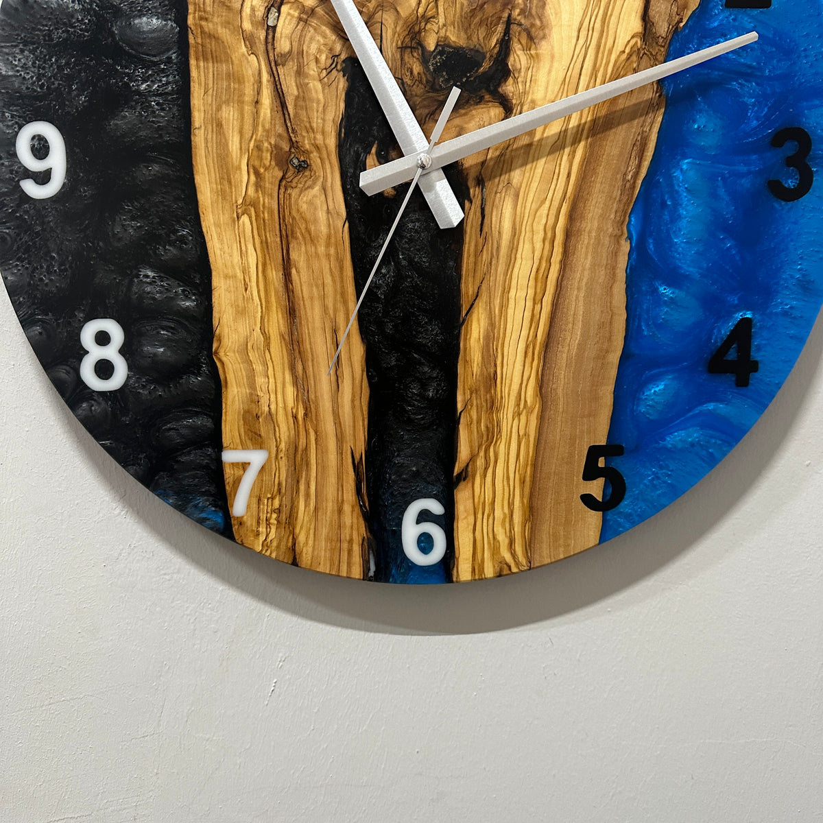 Black & Blue Olive Wood Resin Wall Clock - River Grain Design - view 16
