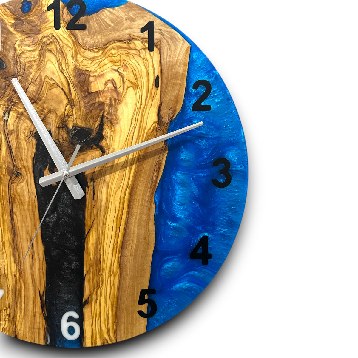 Black & Blue Olive Wood Resin Wall Clock - River Grain Design - view 17