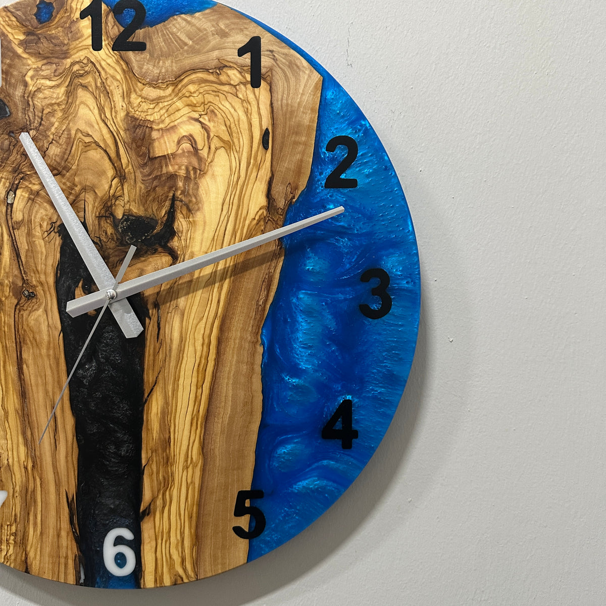 Black & Blue Olive Wood Resin Wall Clock - River Grain Design - view 18