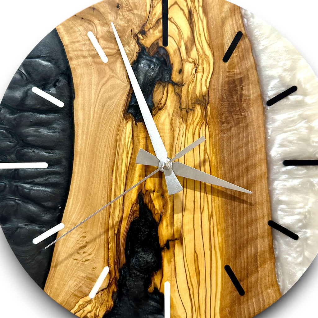 Black Resin Olive Wood Wall Clock - Natural Grain Design - view 4