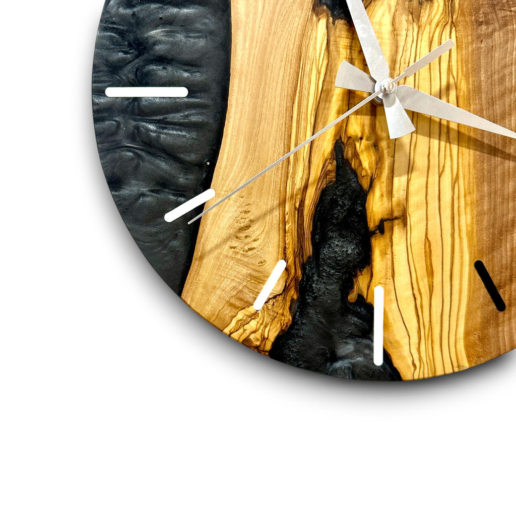 Black Resin Olive Wood Wall Clock - Natural Grain Design - view 10