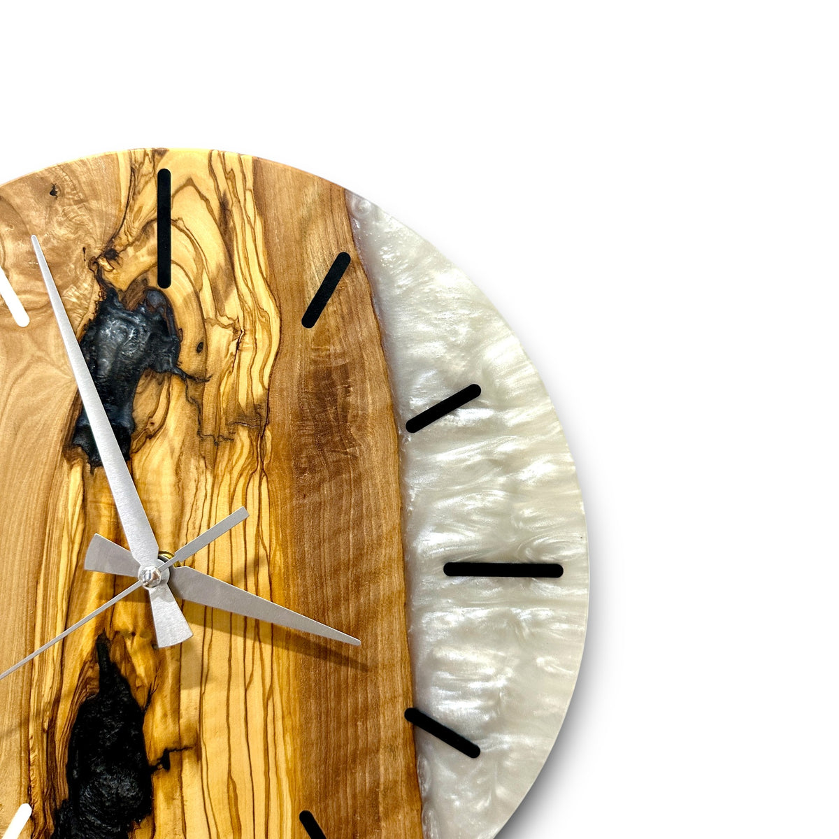 Black Resin Olive Wood Wall Clock - Natural Grain Design - view 14