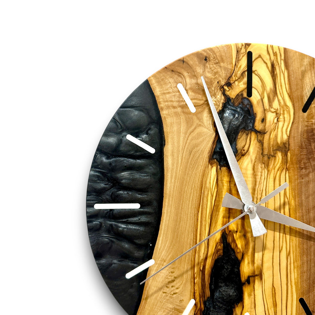 Black Resin Olive Wood Wall Clock - Natural Grain Design - view 16