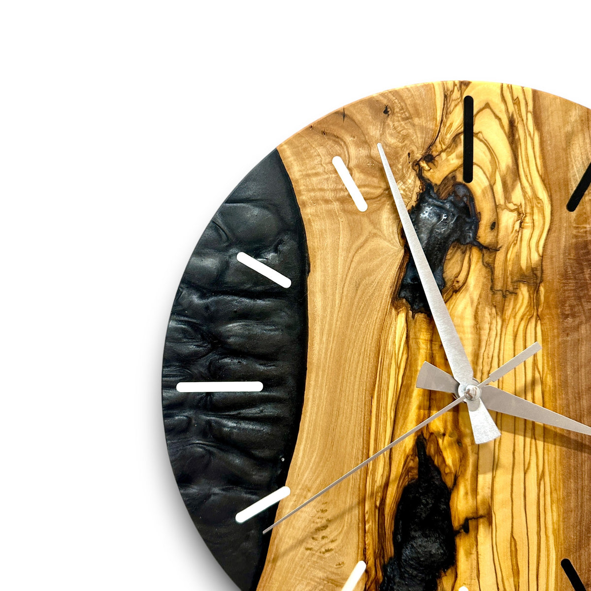 Black Resin Olive Wood Wall Clock - Natural Grain Design - view 16