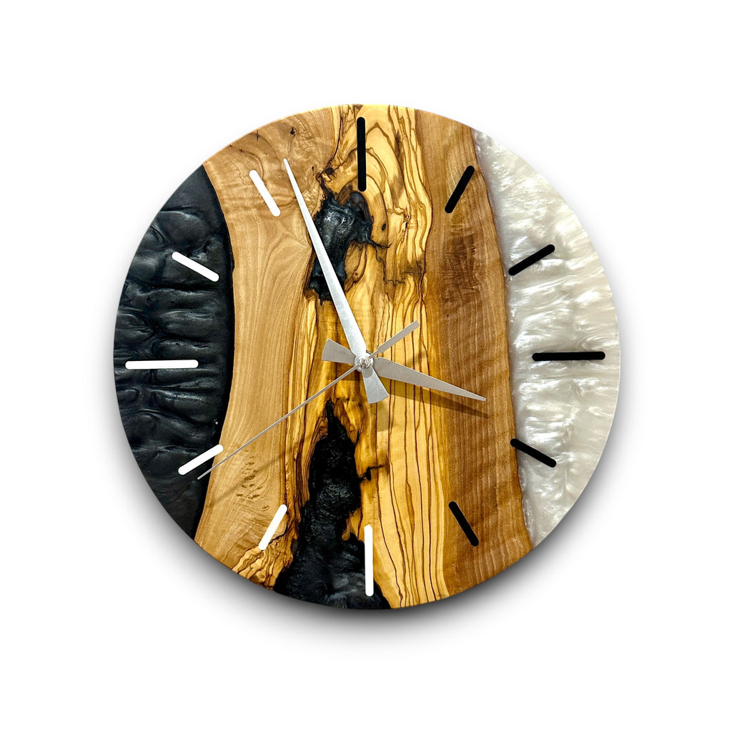 Black Resin Olive Wood Wall Clock - Natural Grain Design - view 18