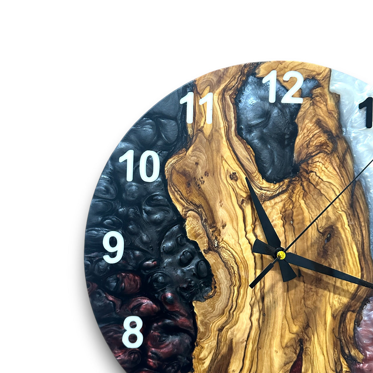 Black, Red & White Olive Wood Resin Wall Clock - view 2