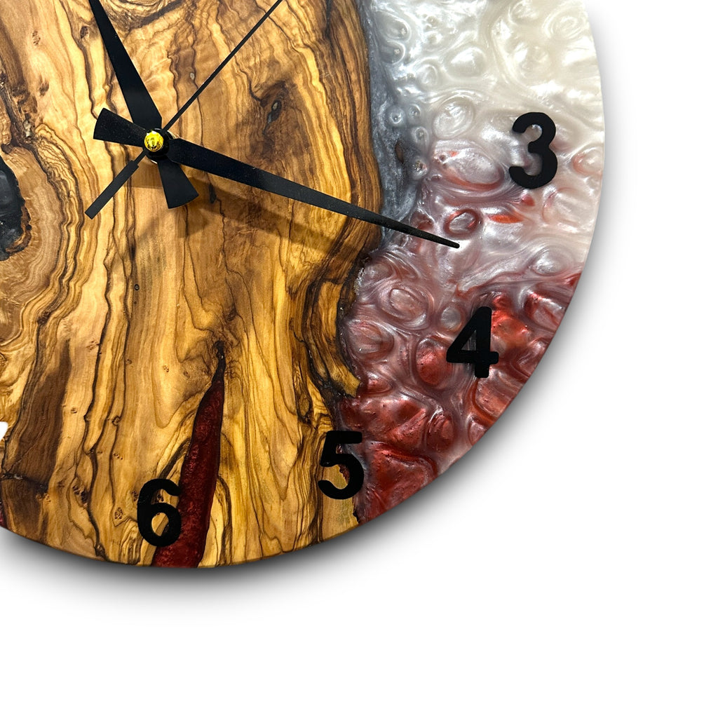 Black, Red & White Olive Wood Resin Wall Clock - view 4