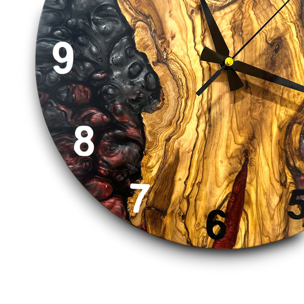 Black, Red & White Olive Wood Resin Wall Clock - view 5