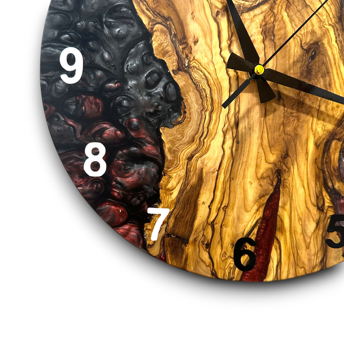 Black, Red & White Olive Wood Resin Wall Clock - view 5