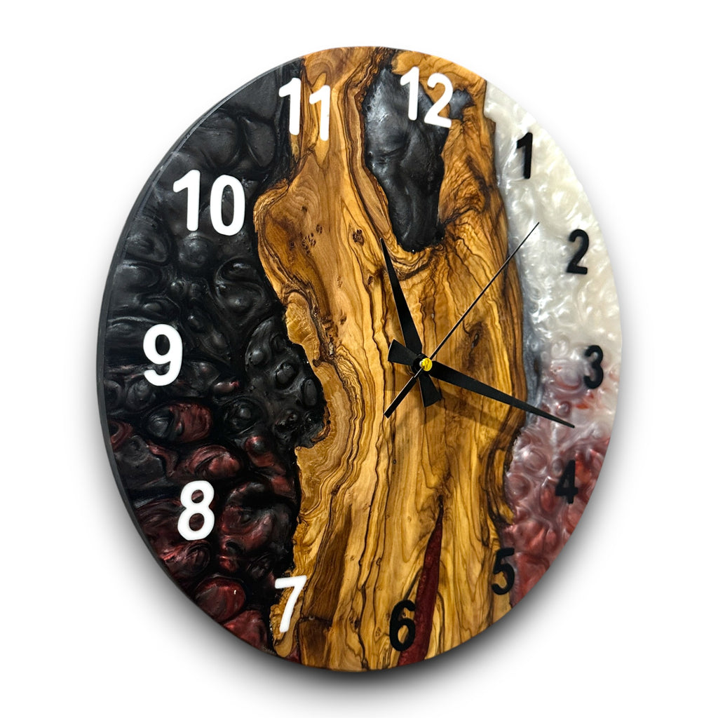 Black, Red & White Olive Wood Resin Wall Clock - view 7