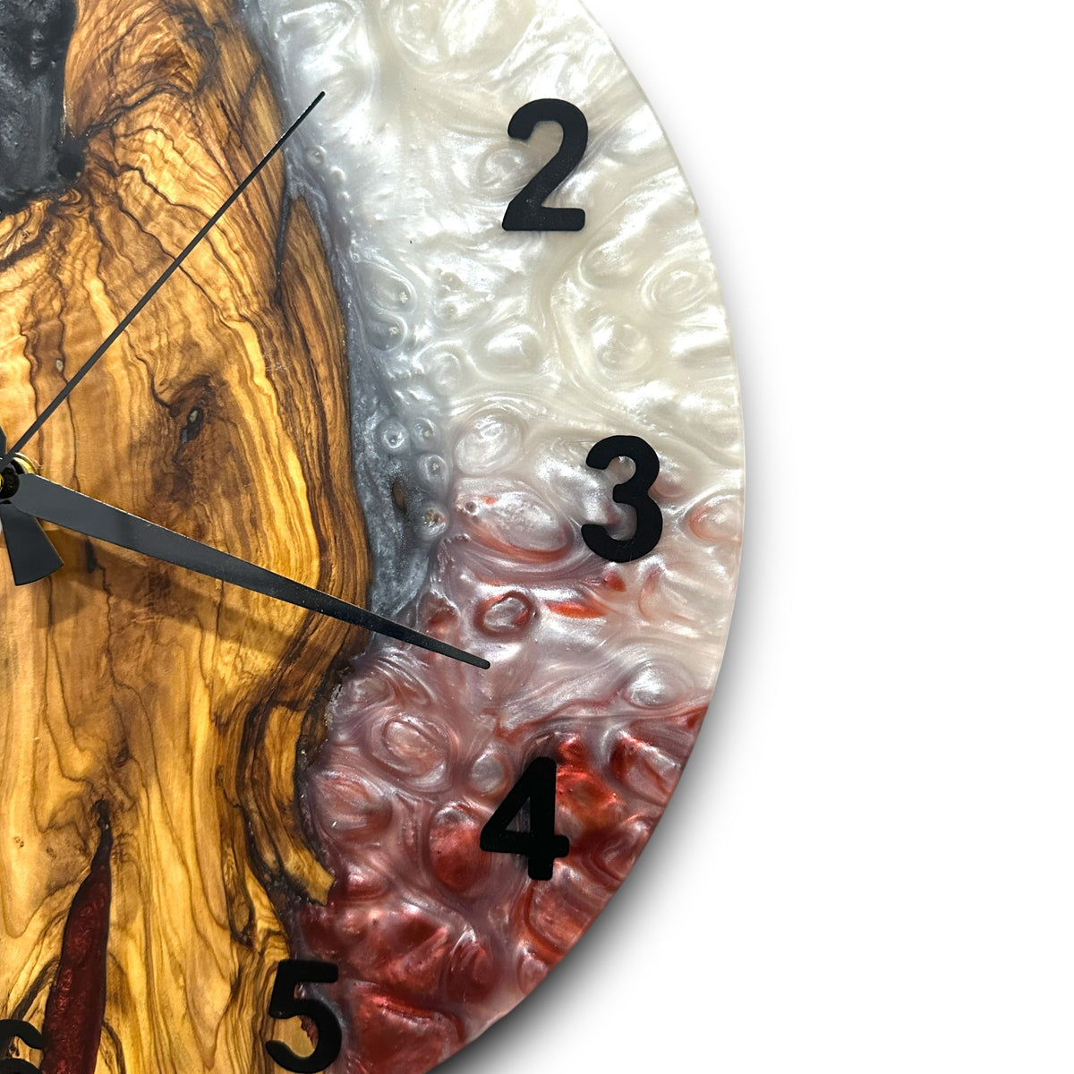 Black, Red & White Olive Wood Resin Wall Clock - view 9