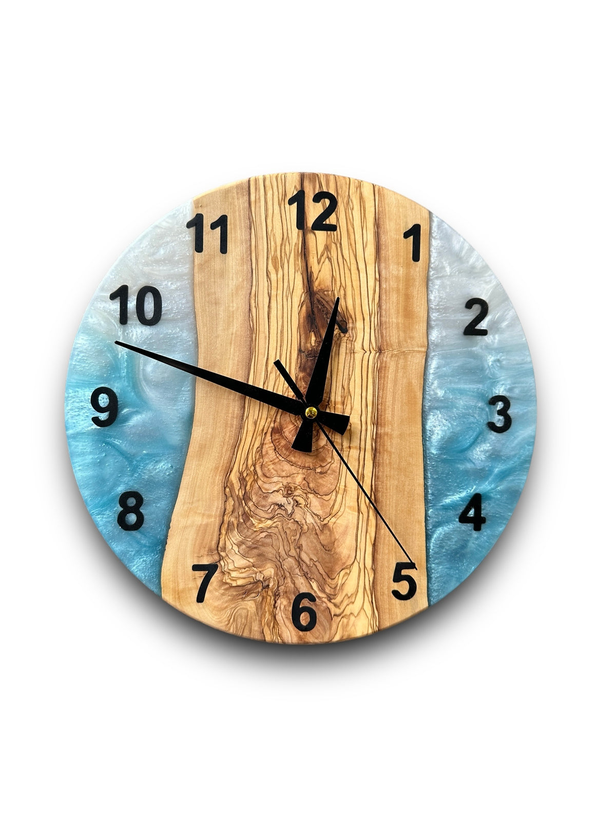 Turquoise & White Olive Wood Resin Wall Clock - main view