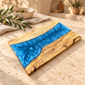 Ocean Blue Wide River Olive Wood Serving Board - styled main view