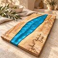 Personalized Azure River Olive Wood Serving Board - styled main view