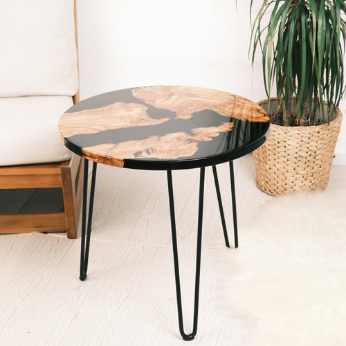 Black Resin Olive Wood Coffee Table — full table view
