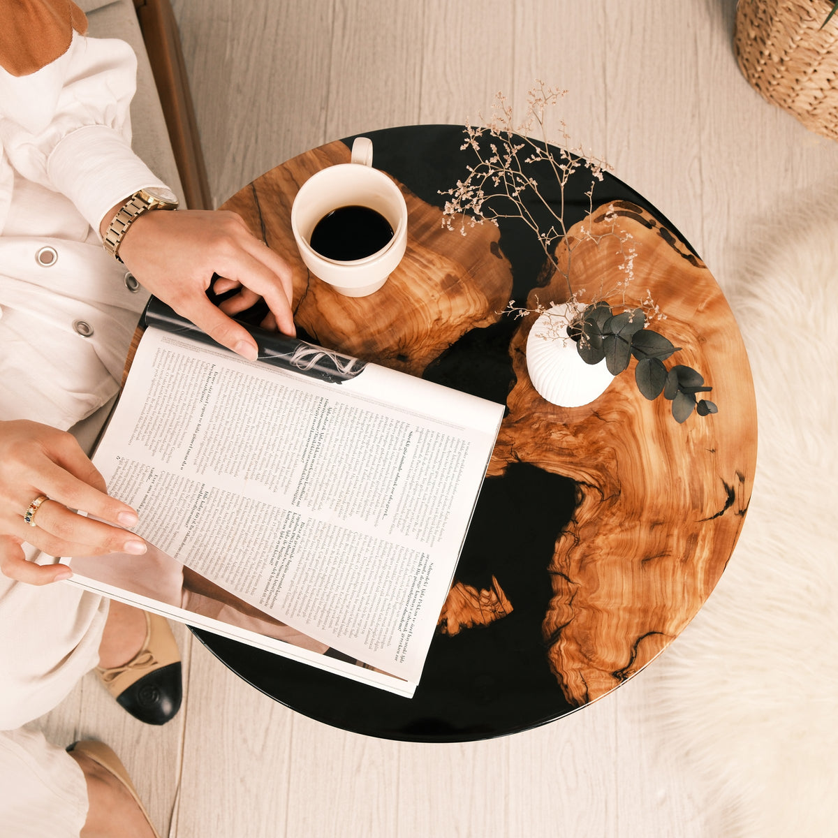 Black Resin Olive Wood Coffee Table — product view 3