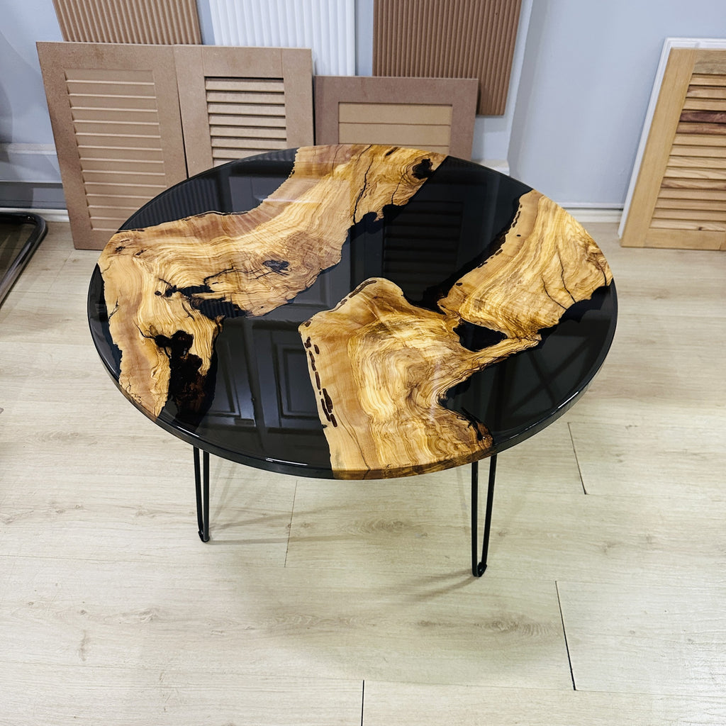 Black Resin Olive Wood Island Coffee Table — full table view