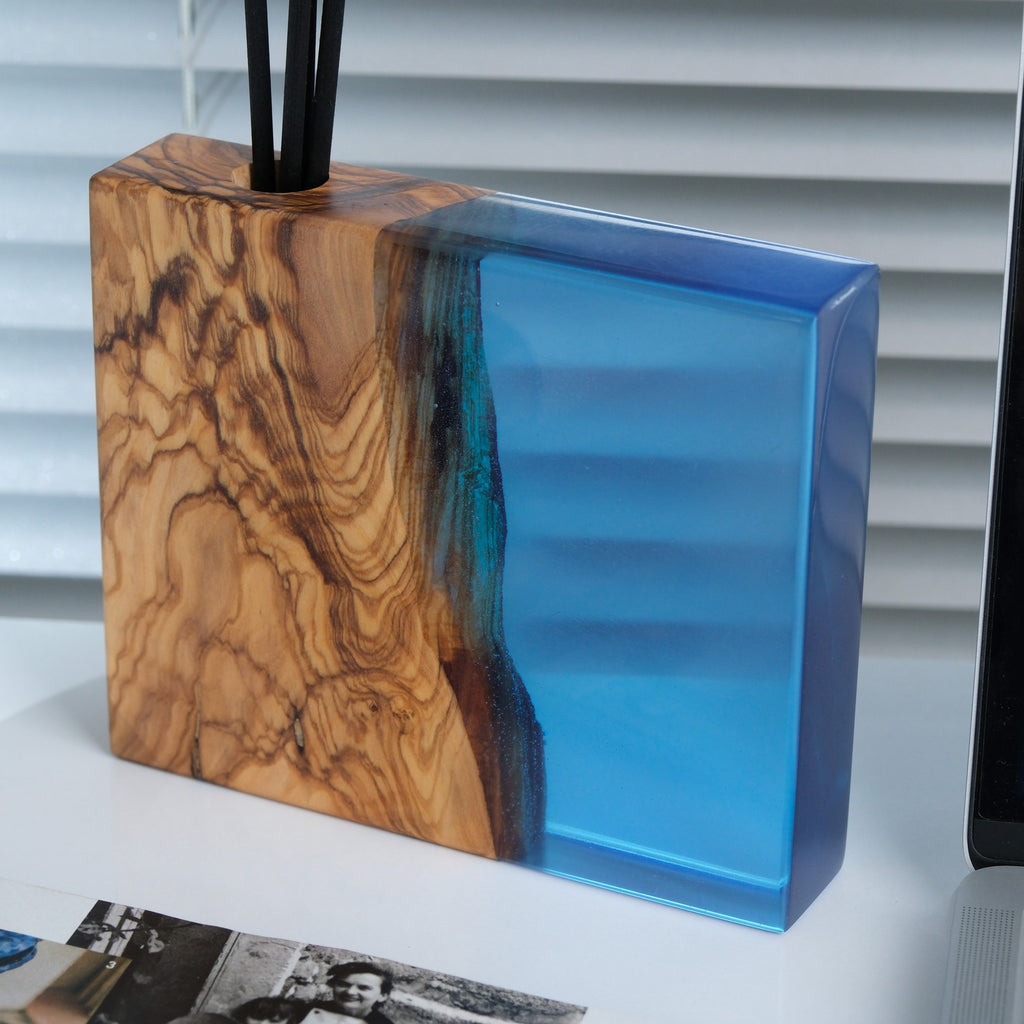 Blue olive wood and resin reed diffuser, fragrance oil not included — view 2