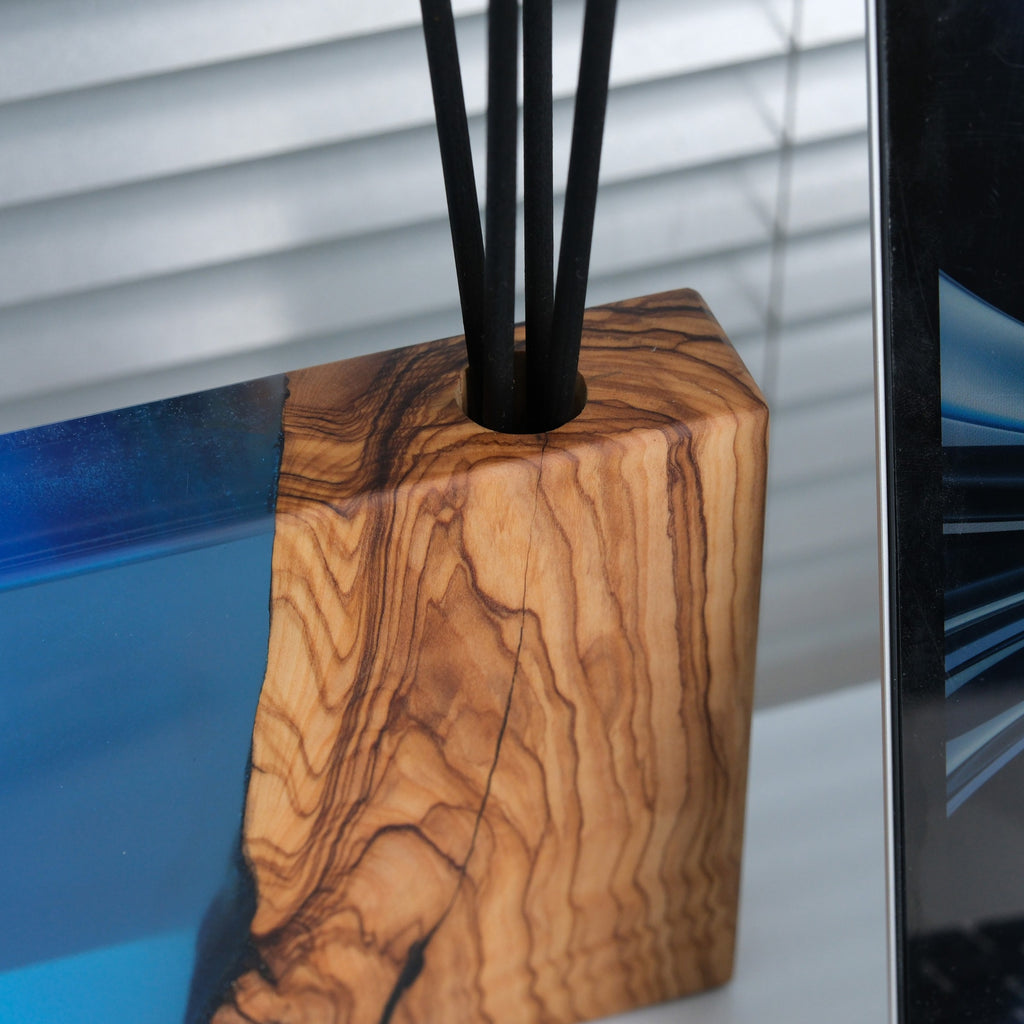 Blue olive wood and resin reed diffuser, fragrance oil not included — view 3