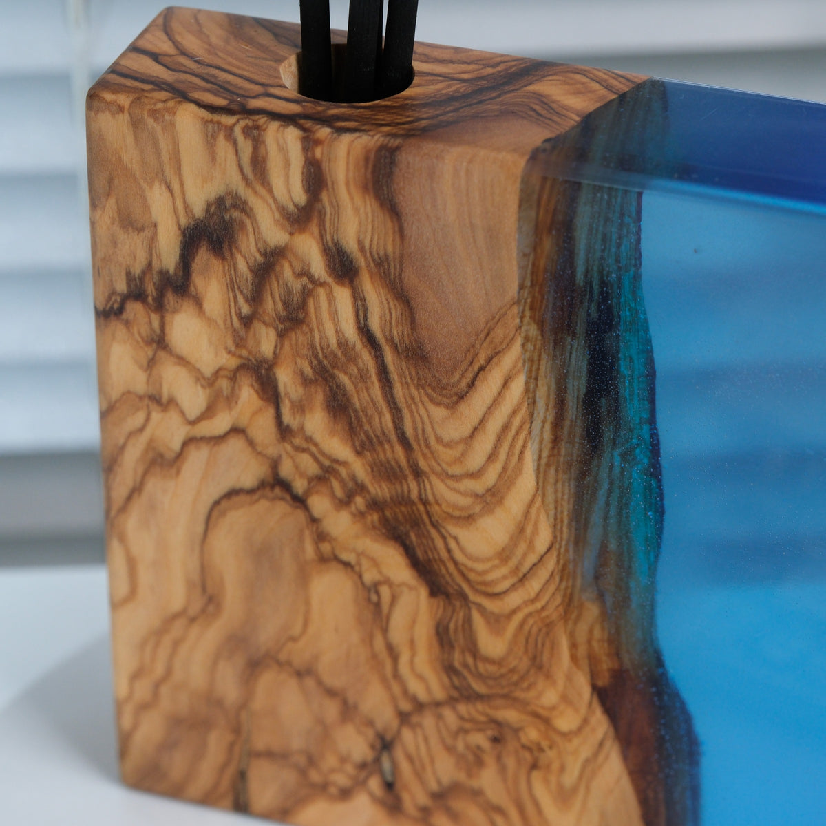 Blue olive wood and resin reed diffuser, fragrance oil not included — view 4