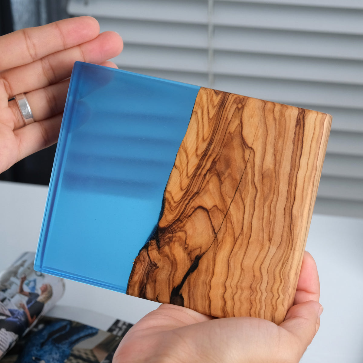 Blue olive wood and resin reed diffuser, fragrance oil not included — view 5