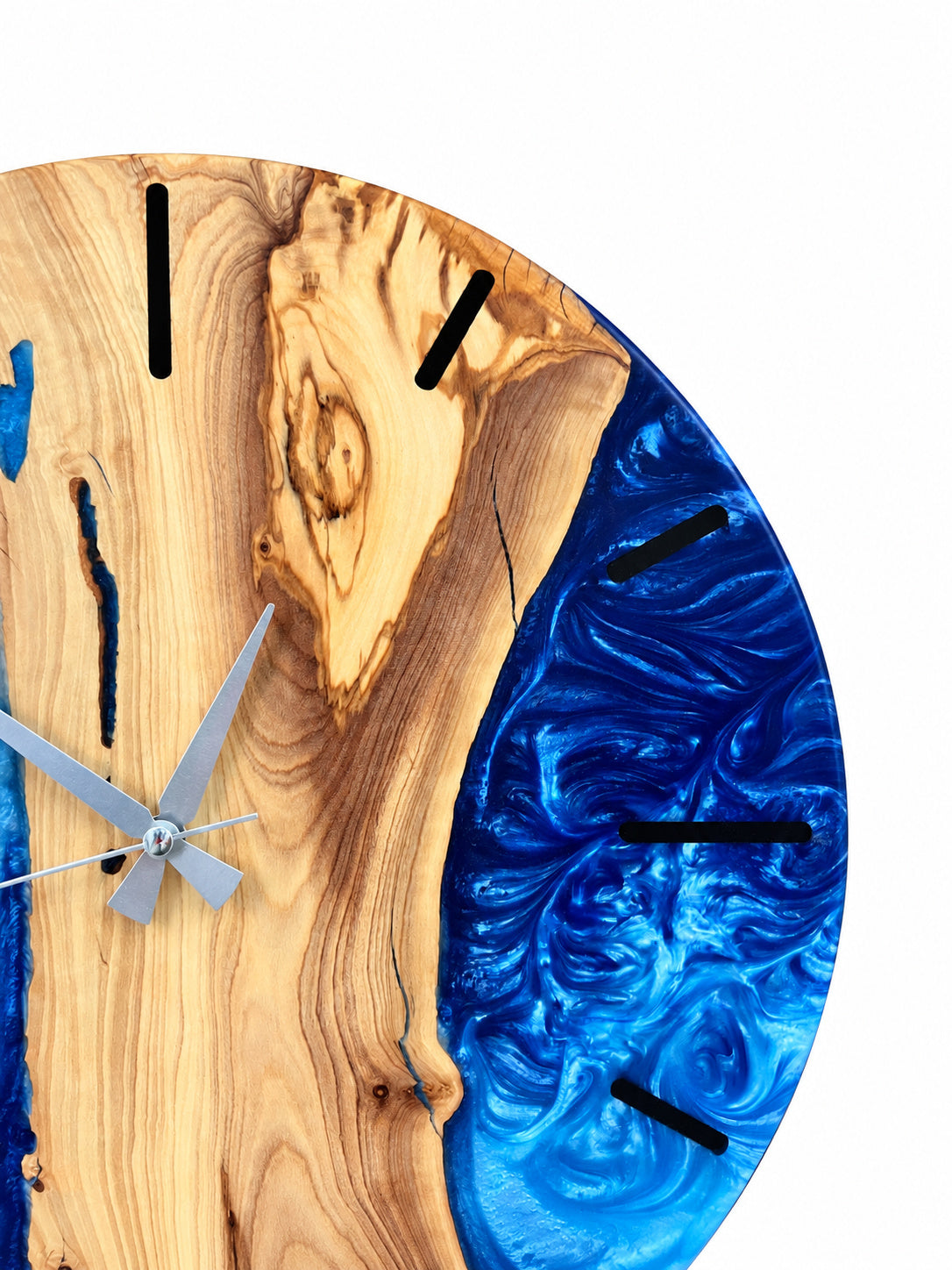 Sapphire Shore Olive Wood & Resin Wall Clock — product photograph, view 4
