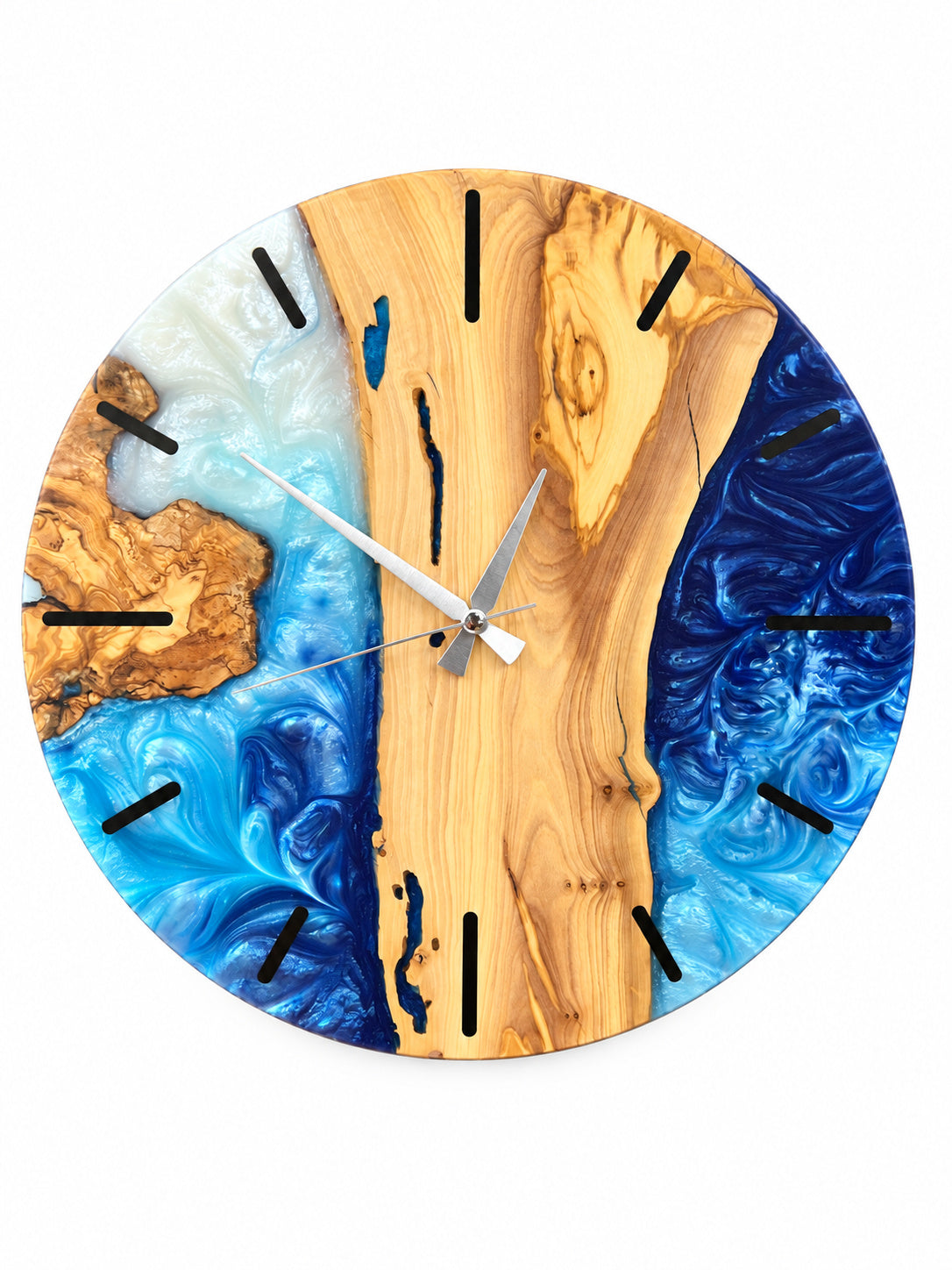 Sapphire Shore Olive Wood & Resin Wall Clock — product photograph, view 2
