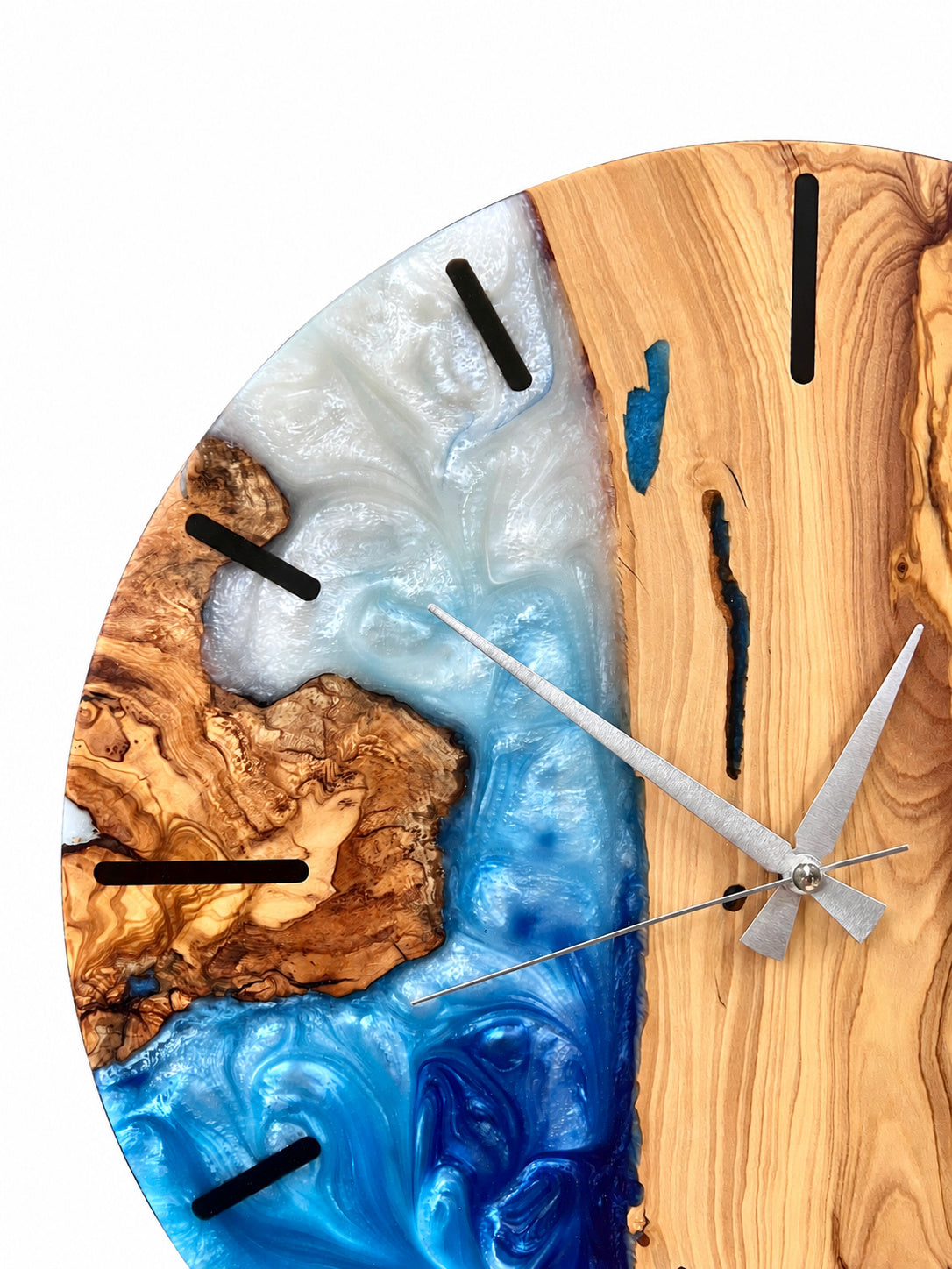 Sapphire Shore Olive Wood & Resin Wall Clock — product photograph, view 5