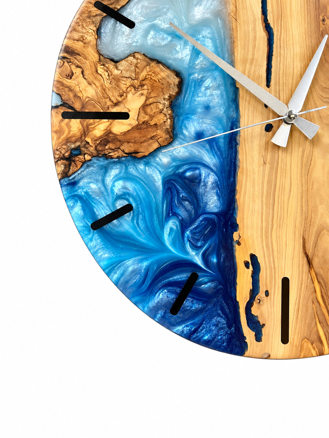 Sapphire Shore Olive Wood & Resin Wall Clock — product photograph, view 3