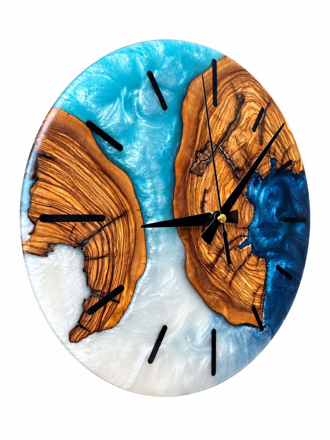Turquoise Knot Olive Wood & Resin Wall Clock — product photograph, view 3