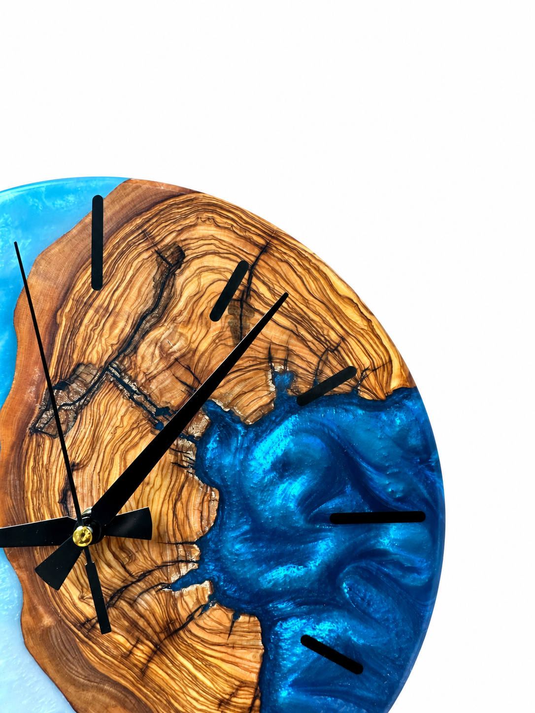 Turquoise Knot Olive Wood & Resin Wall Clock — product photograph, view 4