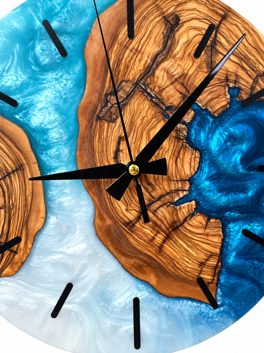 Turquoise Knot Olive Wood & Resin Wall Clock — product photograph, view 8