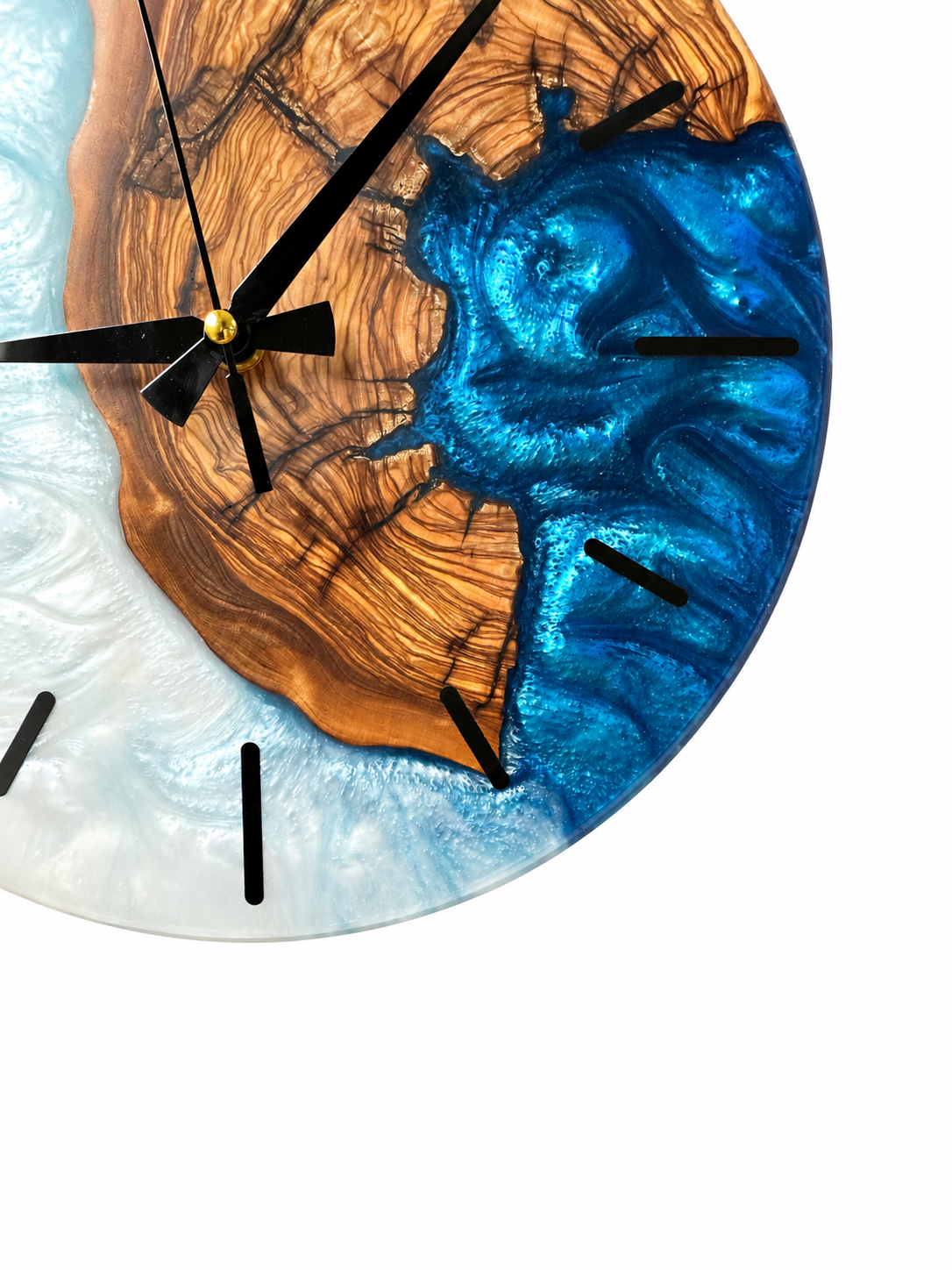 Turquoise Knot Olive Wood & Resin Wall Clock — product photograph, view 7