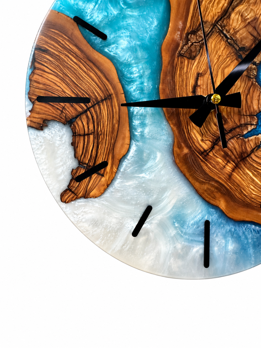 Turquoise Knot Olive Wood & Resin Wall Clock — product photograph, view 5