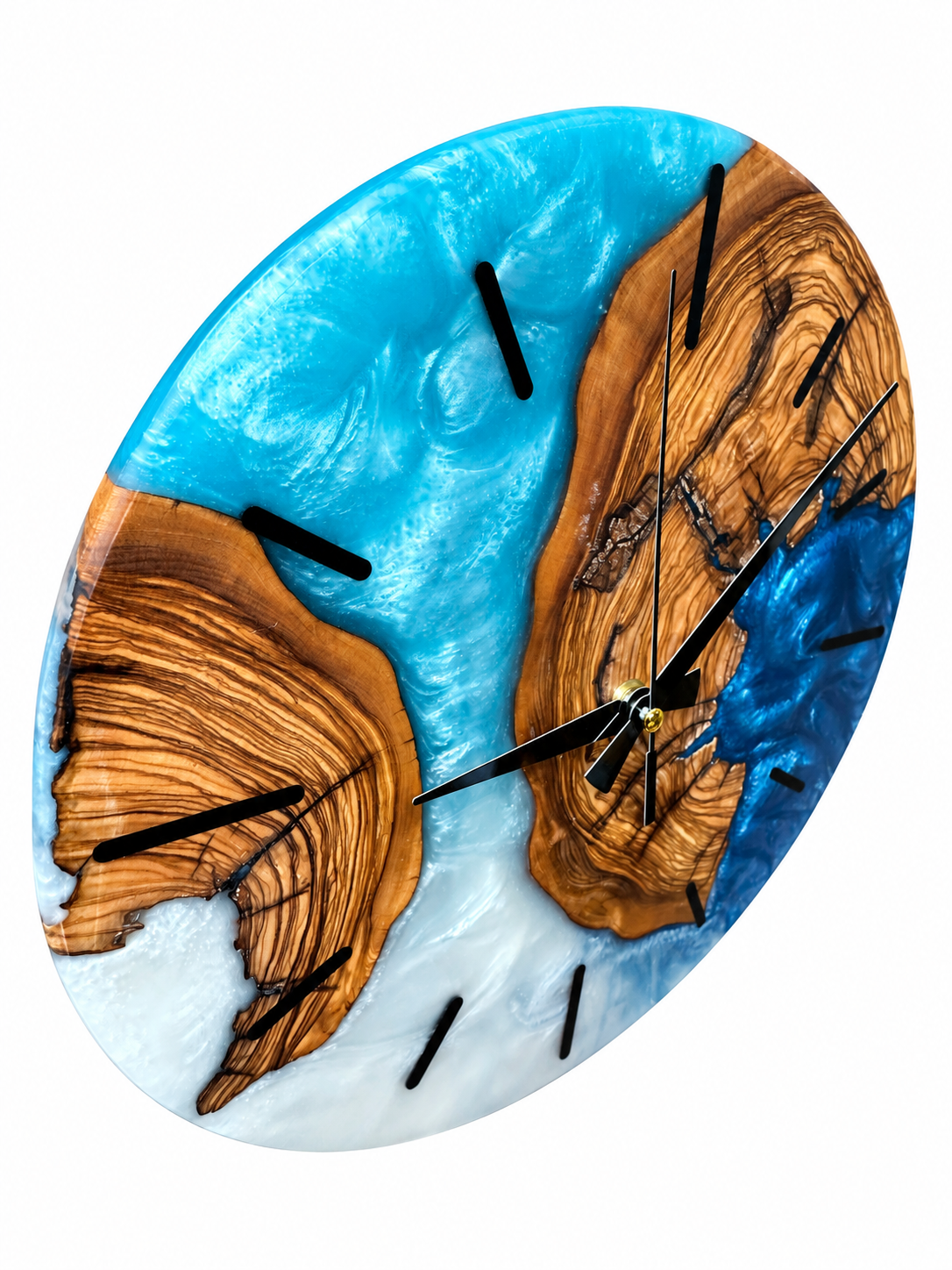 Turquoise Knot Olive Wood & Resin Wall Clock — product photograph, view 6