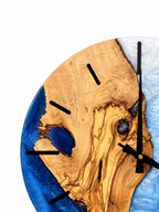 Azure Split Olive Wood & Resin Wall Clock — handcrafted clock, product view 5