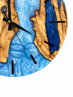 Azure Split Olive Wood & Resin Wall Clock — handcrafted clock, product view 5