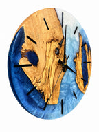 Azure Split Olive Wood & Resin Wall Clock — handcrafted clock, product view 1