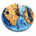 Azure Split Olive Wood & Resin Wall Clock — handcrafted clock, product view 1