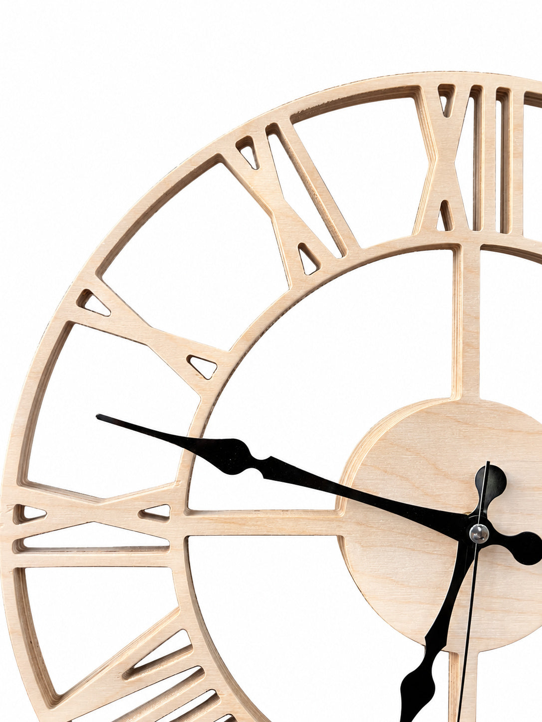 Openwork Roman Wood Wall Clock — product photograph, view 3