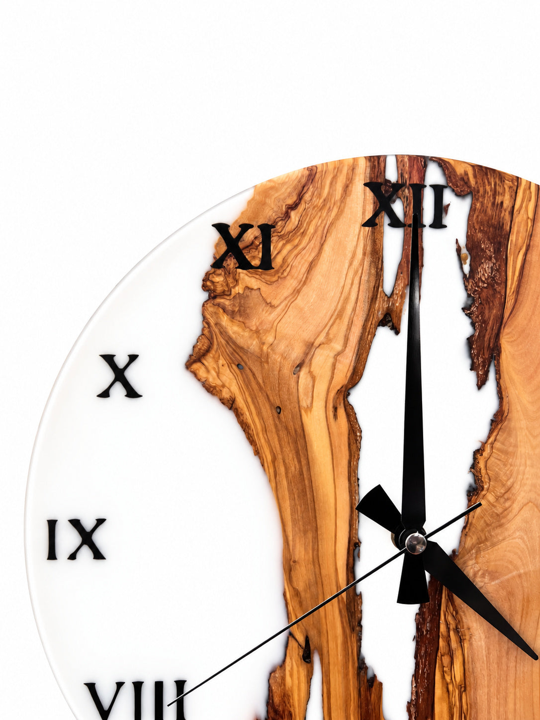 Ivory Tributary Olive Wood & Resin Wall Clock — product photograph, view 4