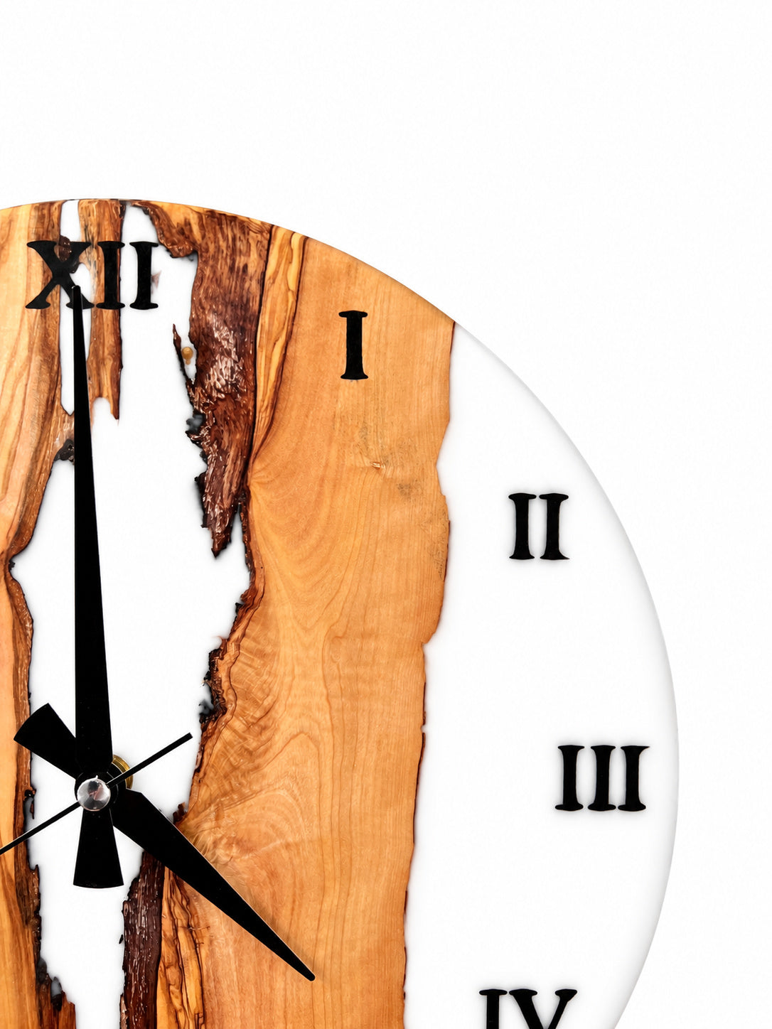 Ivory Tributary Olive Wood & Resin Wall Clock — product photograph, view 5