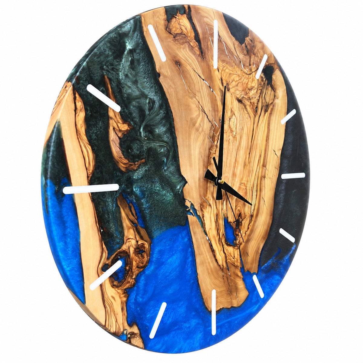 Electric Night Olive Wood & Resin Wall Clock — product photograph, view 2