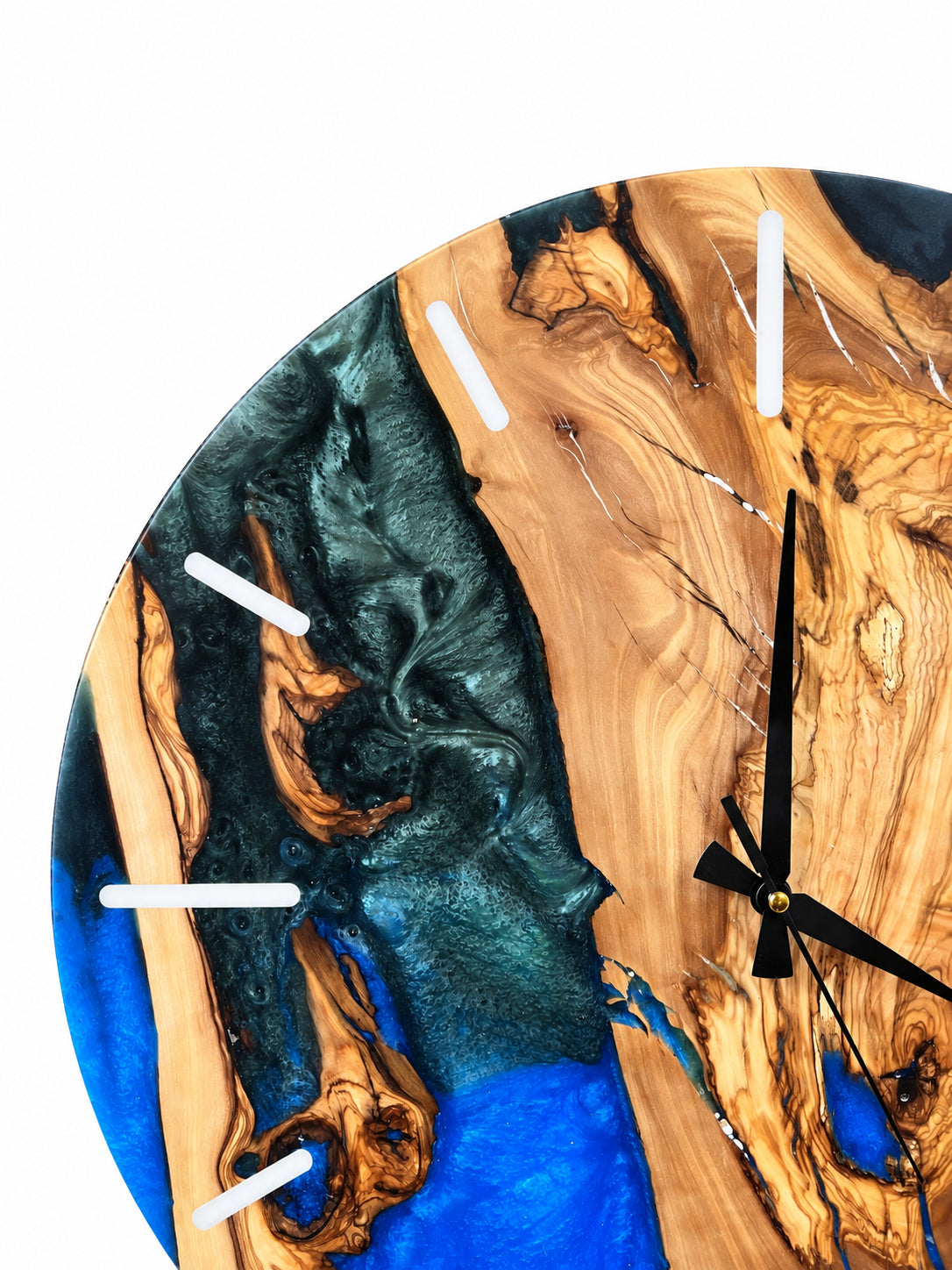 Electric Night Olive Wood & Resin Wall Clock — product photograph, view 5