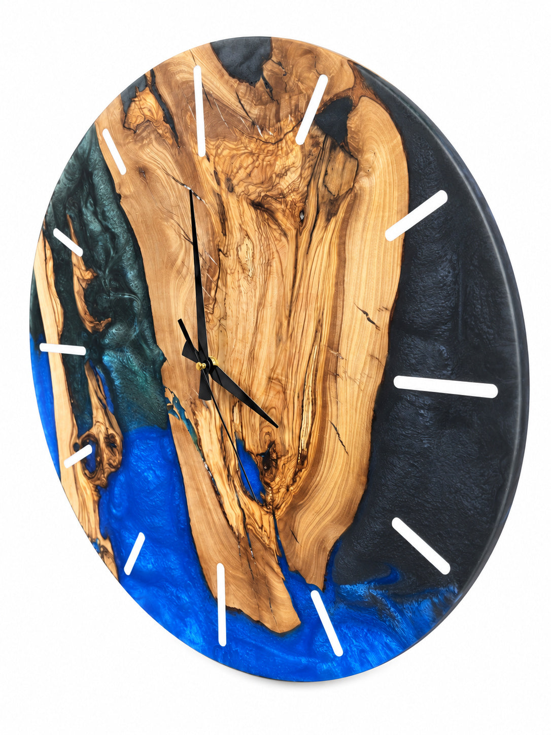 Electric Night Olive Wood & Resin Wall Clock — product photograph, view 4