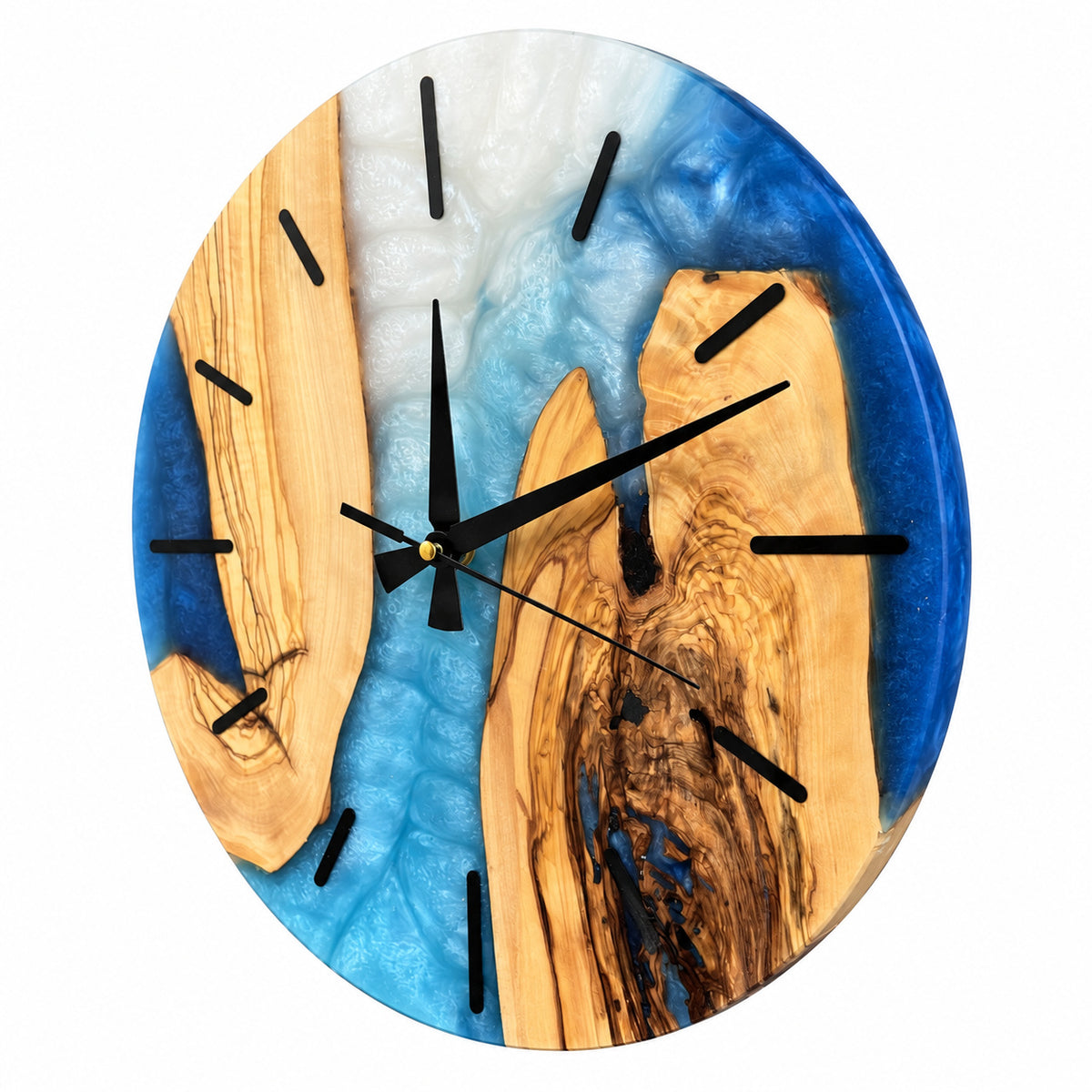 Blue Woodbanks Olive Wood & Resin Wall Clock — product photograph, view 3