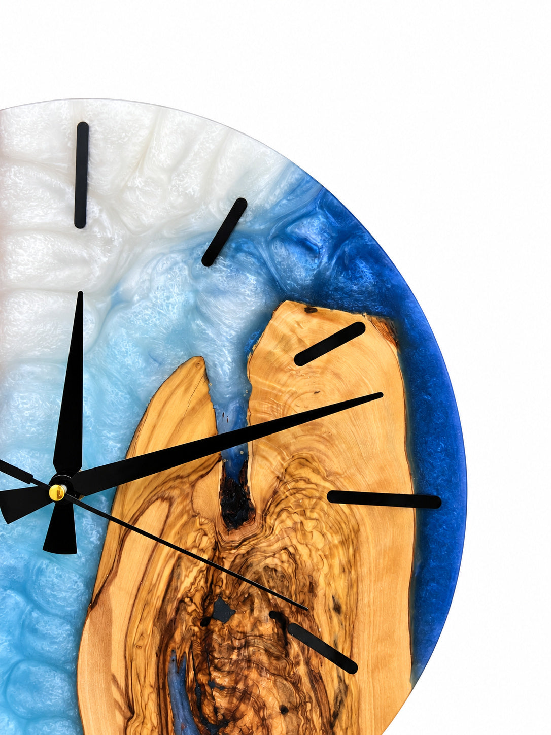 Blue Woodbanks Olive Wood & Resin Wall Clock — product photograph, view 4