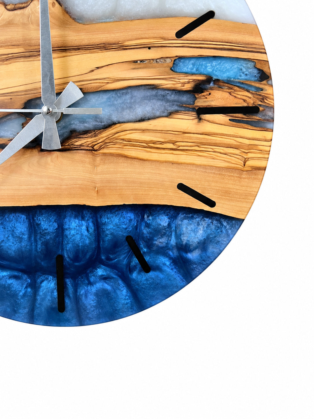 Silver Inlet Olive Wood & Resin Wall Clock — product photograph, view 3