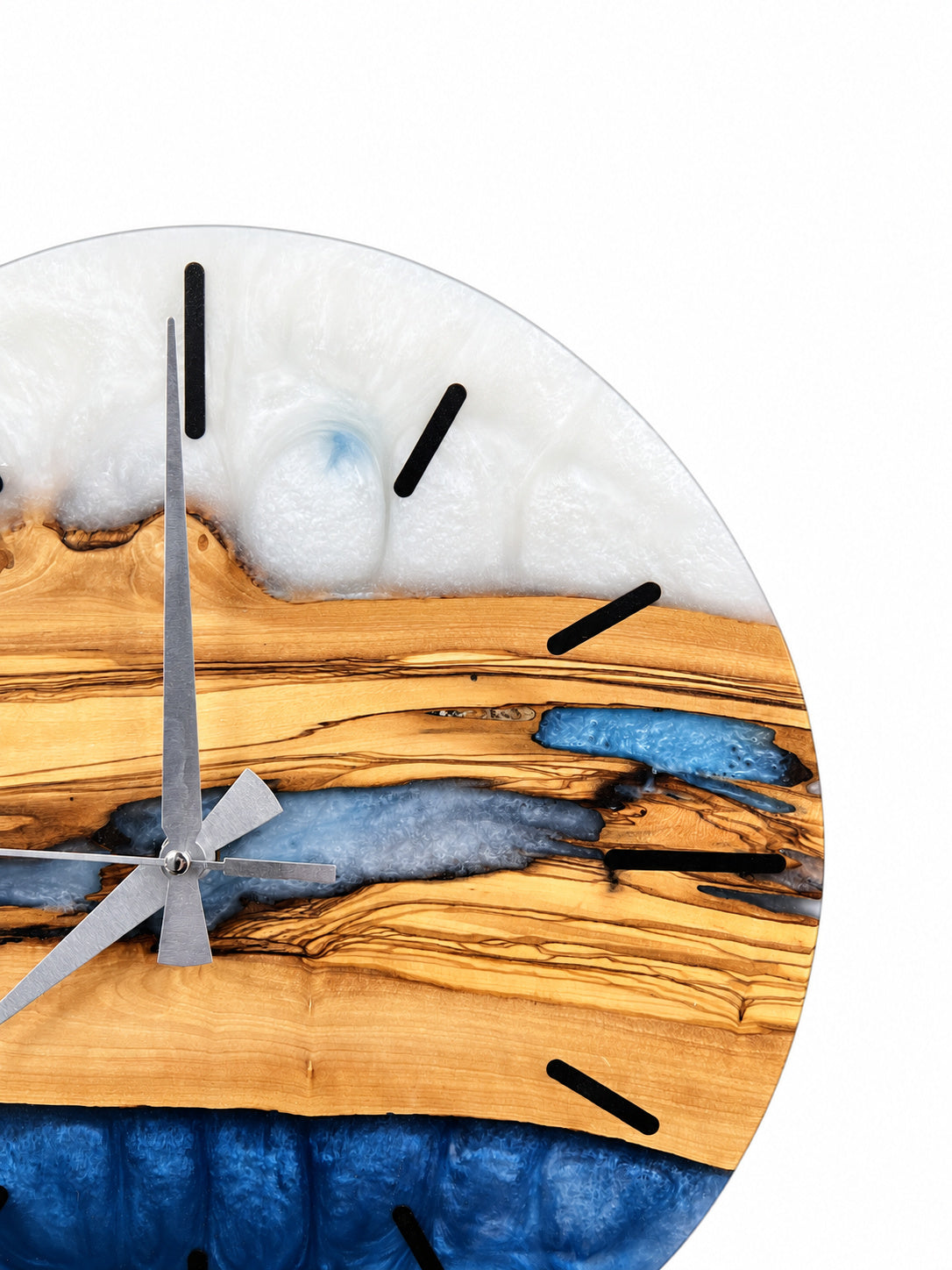 Silver Inlet Olive Wood & Resin Wall Clock — product photograph, view 5